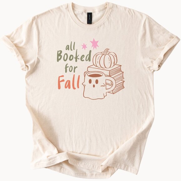 Gildan Tops - All Booked for Fall Shirt Pumpkin Books Ghost Mug Cozy Autumn Book Lover Tee